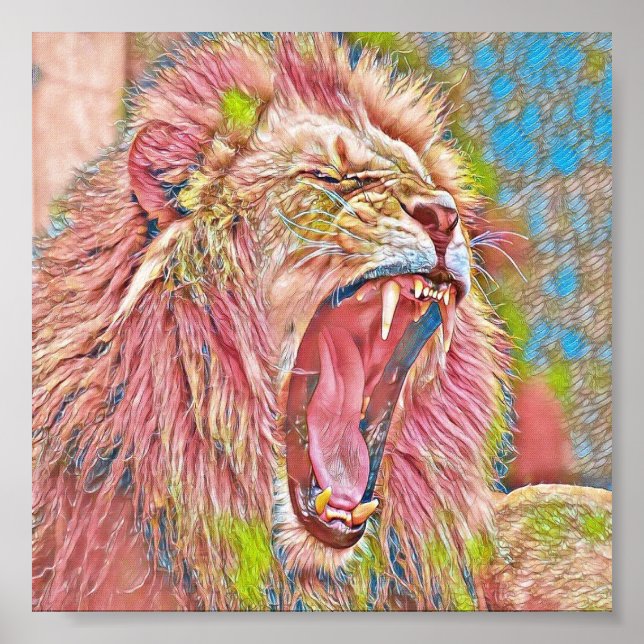 Artistic pink roaring lion poster (Front)