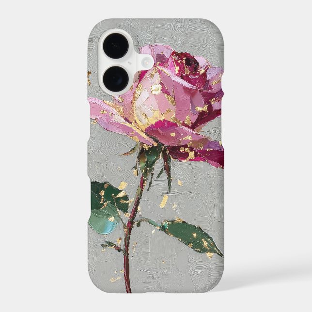 Artistic Pink Rose & Gold Leaf  Case-Mate iPhone Case (Back)