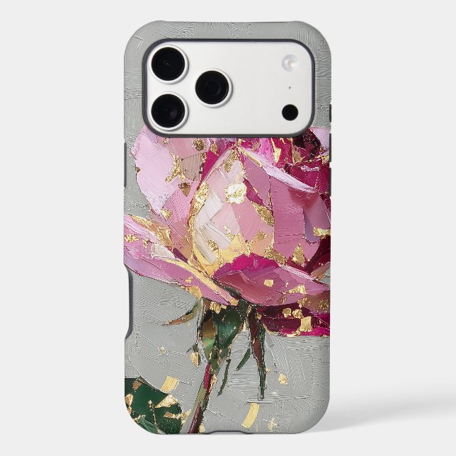 Artistic Pink Rose & Gold Leaf  iPhone Case (Back)