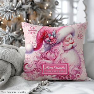 Artistic Pink Santa Claus Custom Name Pillow Gift