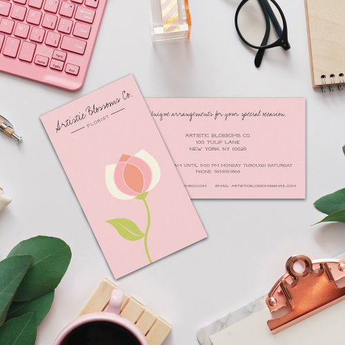 Artistic Pink Tulip Florist Business Card