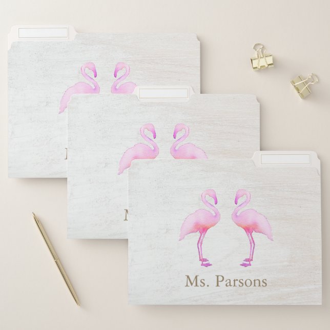 Artistic Pink Watercolor Flamingo  Square  Square  File Folder (Set)