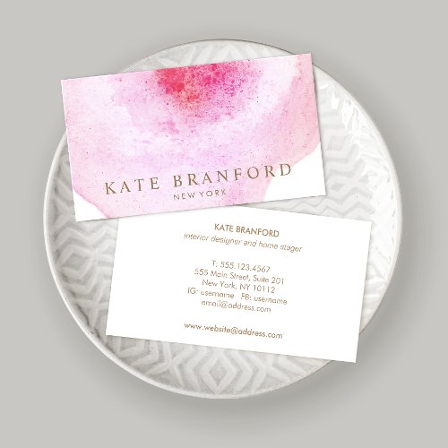 Artistic Pink Watercolor Large Floral Art Business Card