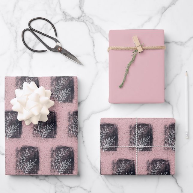 Artistic Pink White Twig Family Christmas Wrapping Paper Sheets (Front)