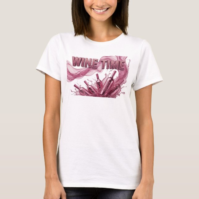 Artistic Pink WINE TIME Statement Tee (Front)