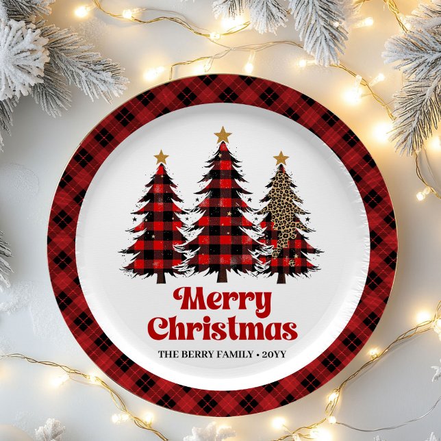 Artistic Plaid Christmas Tree Custom Name Paper   Plates (Artistic Plaid Christmas Tree Custom Name Paper Plates)