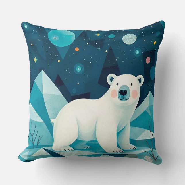 Artistic Polar Bear Illustration Throw Pillow (Front)