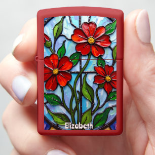 Artistic Poppies in Stained Glass Zippo Lighter