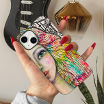 Artistic Portrait Girl Bold Bright Black White Fun iPhone 13 Pro Case<br><div class="desc">This phone case features the right side only of my original painting of a colorful girl with fun black and white lettering on the front and a black and white jester girl with a bright,  colorful background.</div>