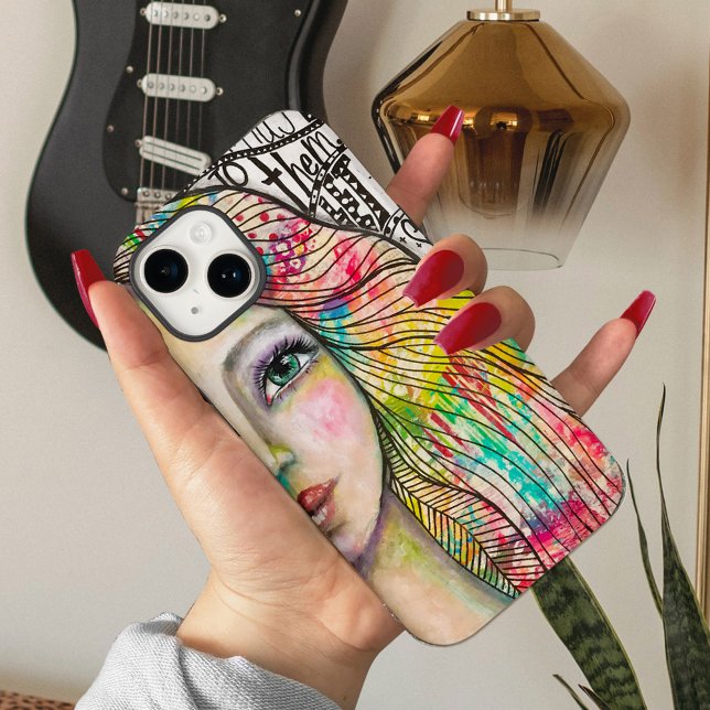 Artistic Portrait Girl Bold Bright Black White Fun Case-Mate iPhone Case (Creator Uploaded)