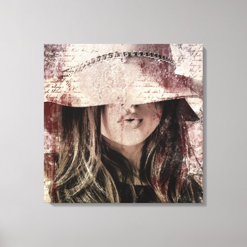 Artistic Portrait Woman Floppy Hat Long Hair Canvas Print