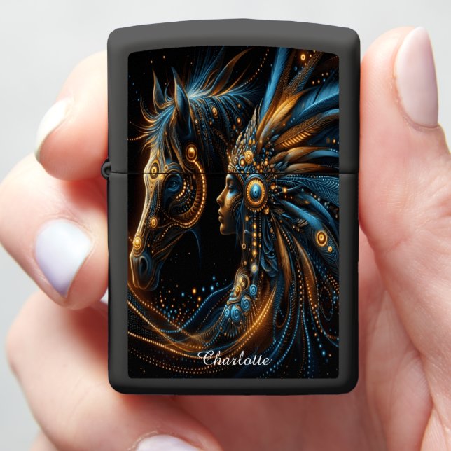 Artistic Portrayal of a Horse and a Woman b Zippo Lighter (In Hand)