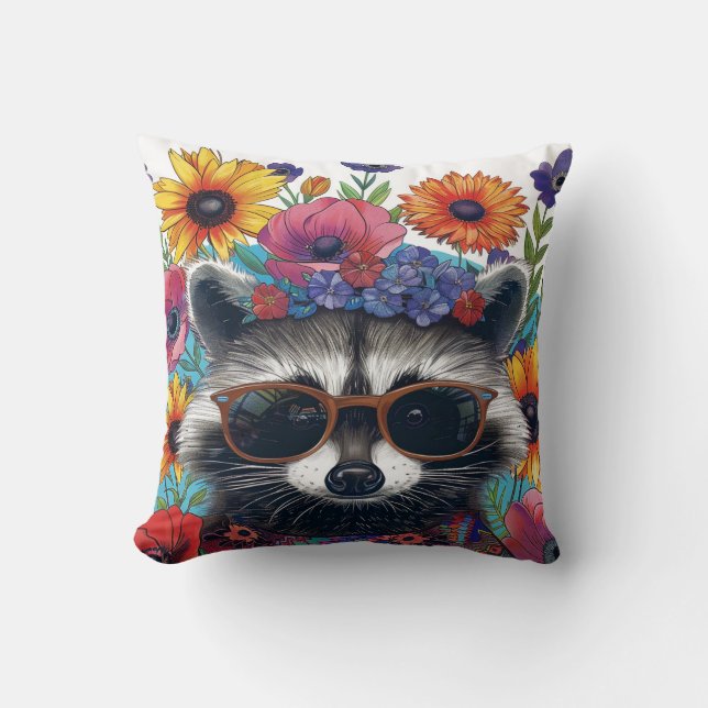 Artistic Prints & Patterns, Raccon Throw Pillow (Front)