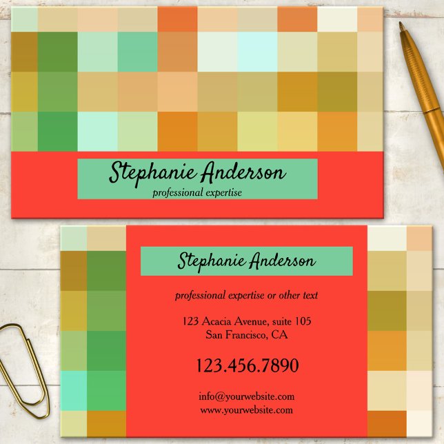 Artistic Professional Checkered Business Card (Modern eye catching business card featuring a colorful and bold checkered pattern)