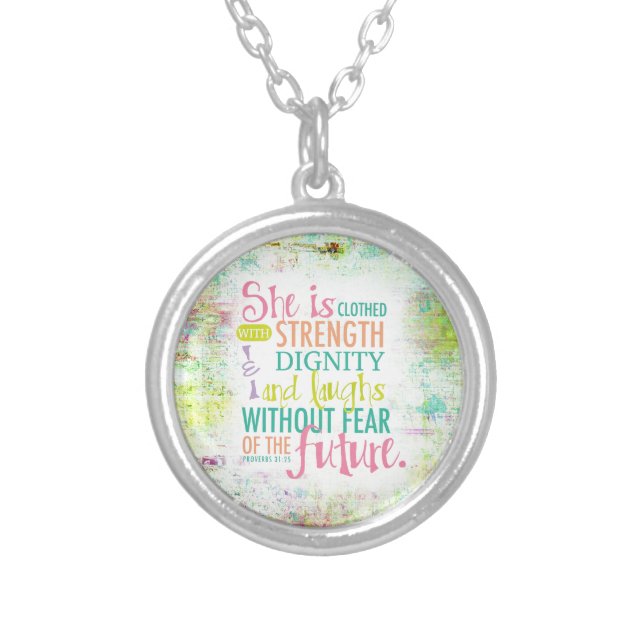 Artistic Proverbs 31:25 Silver Plated Necklace (Front)