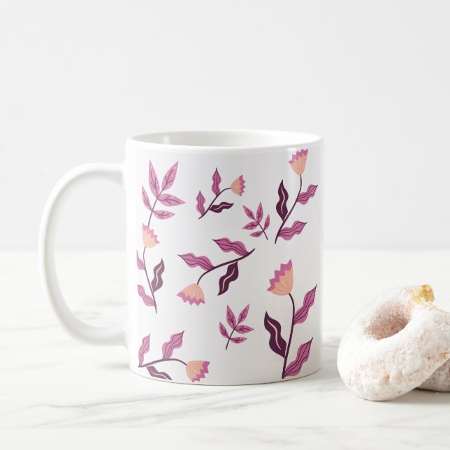 Artistic Purple Flower Coffee Mug (With Donut)