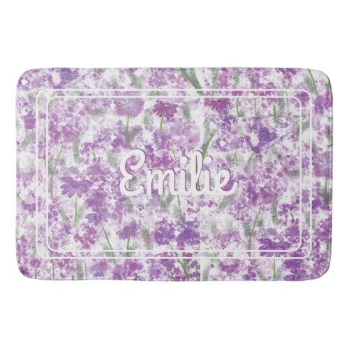 Artistic Purple Lavender Floral Field Monogram Bath Mat