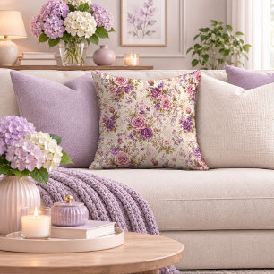 Artistic Purple Roses With Gold Frame Pillow