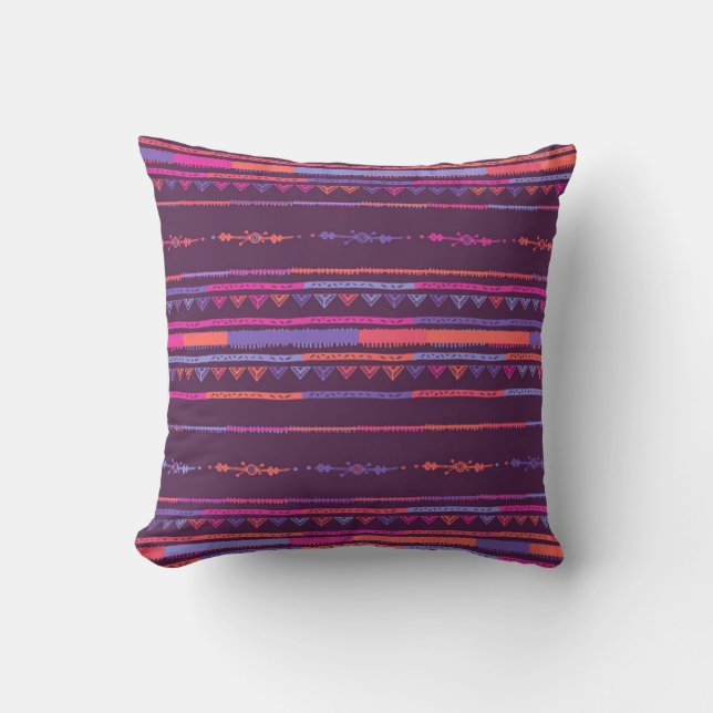 Artistic Purple Tribal Design Throw Pillow (Front)