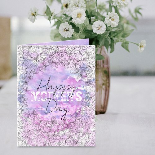 Artistic Purple Watercolor Black Ink Mothers Day Card