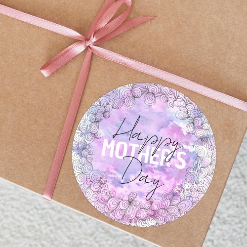 Artistic Purple Watercolor Black Ink Mothers Day Classic Round Sticker