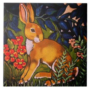 Artistic  Rabbit Hare Forest William Morris Bright Ceramic Tile