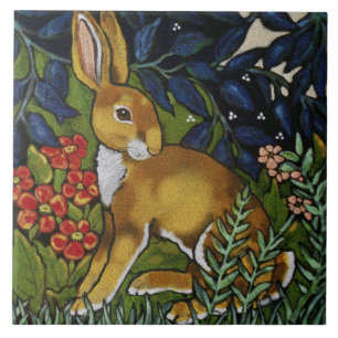 Artistic Rabbit Hare Forest William Morris Style Ceramic Tile