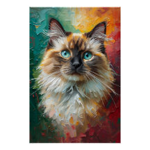 Artistic Ragdoll Cat Portrait Vibrant Oil Painting