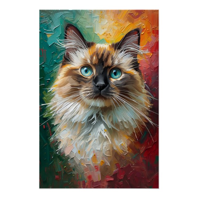 Artistic Ragdoll Cat Portrait Vibrant Oil Painting Poster (Front)