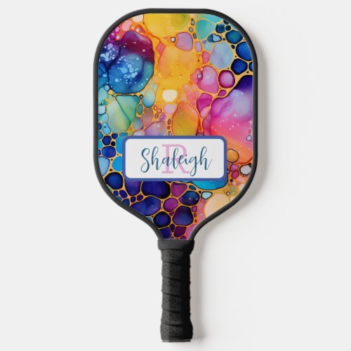 Artistic Rainbow Alcohol and Ink  Pickleball Paddle