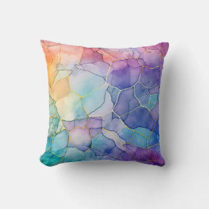 Artistic Rainbow Alcohol and Ink Throw Pillow