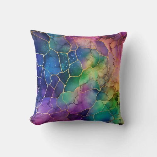 Artistic Rainbow Alcohol and Ink   Throw Pillow
