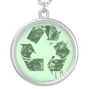 Artistic Recycle Symbol Silver Plated Necklace