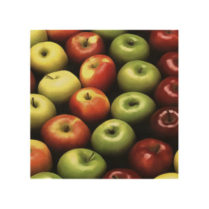 Artistic Red and Green Apples Displayed Wood Wall Art