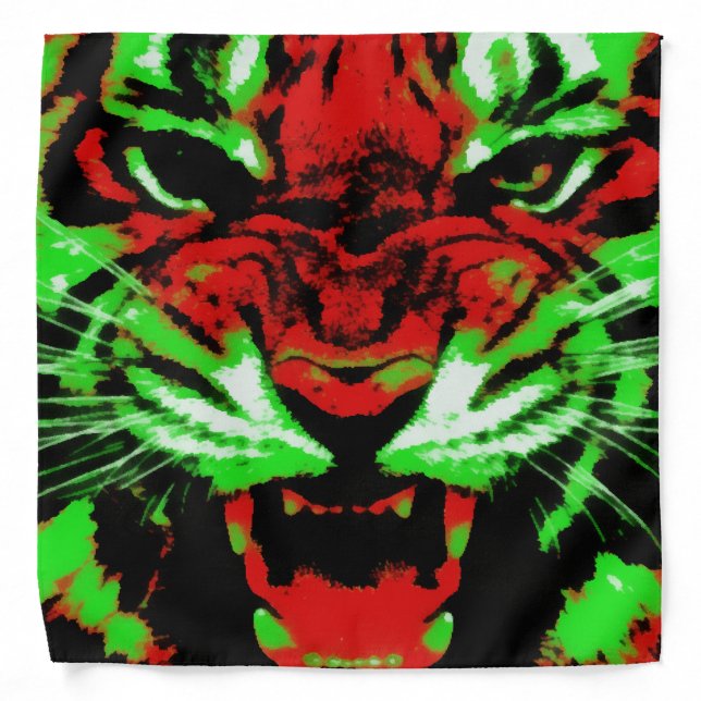 Artistic Red and Green Tiger Face Painting Bandana (Front)