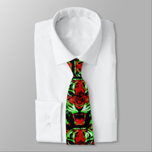 Artistic Red and Green Tiger Face Painting Neck Tie