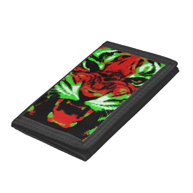 Artistic Red and Green Tiger Face Painting Trifold Wallet (Bottom)
