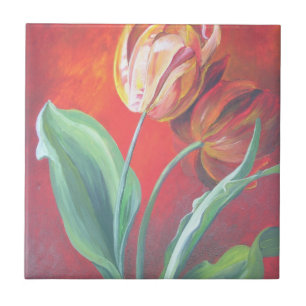 Artistic Red and Yellow Tulips Tile