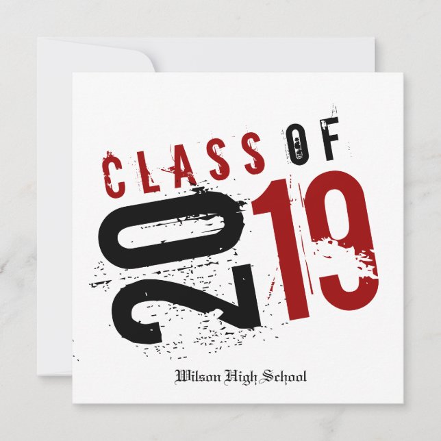 Artistic Red, Black and White Class of 2019 Invitation (Front)