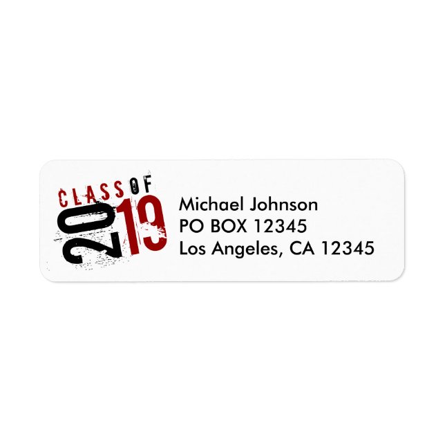 Artistic Red, Black and White Class of 2019 Label (Front)