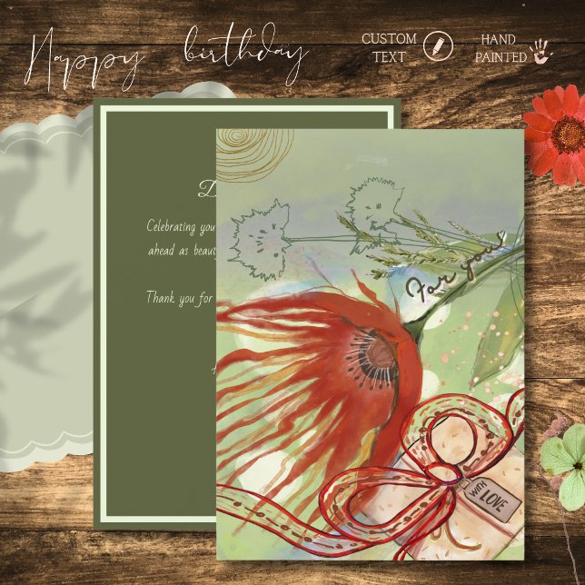 Artistic Red Flower & Gift Box Birthday Card  (Artistic Red Flower & Gift Box Birthday Card)
