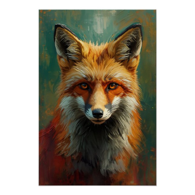 Artistic Red Fox Portrait – Vibrant Oil Painting Poster (Front)