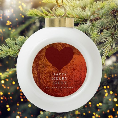 Artistic Red Heart Drawing Family Christmas Ceramic Ball Christmas Ornament