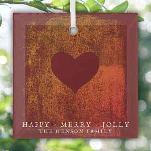 Artistic Red Heart Drawing Family Christmas Glass Ornament