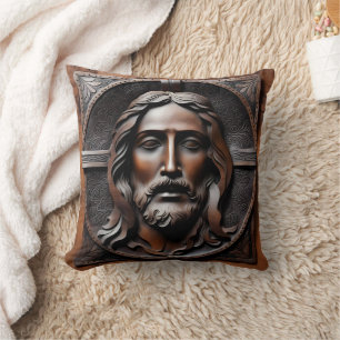 Artistic Relief of Jesus in Brown Tones Throw Pillow