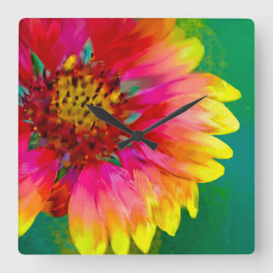 Artistic rendition of Indian Blanket flower Square Wall Clock