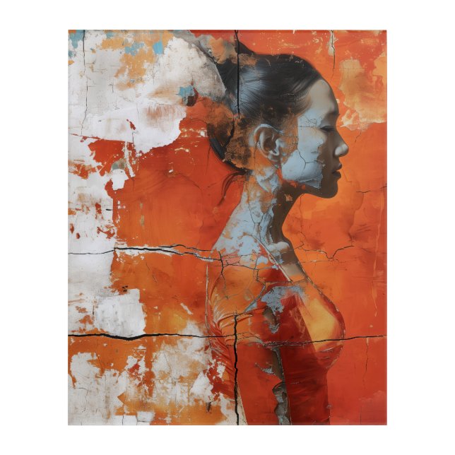 Artistic representation showing a woman in profile acrylic print (Front)