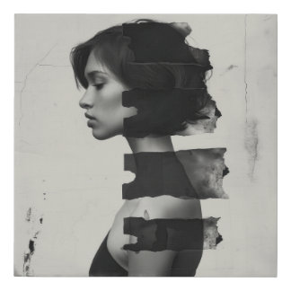Artistic representation showing a woman in profile faux canvas print
