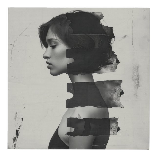 Artistic representation showing a woman in profile faux canvas print (Front)