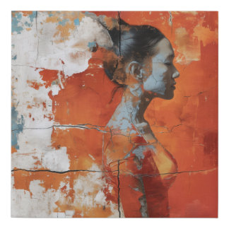Artistic representation showing a woman in profile faux canvas print